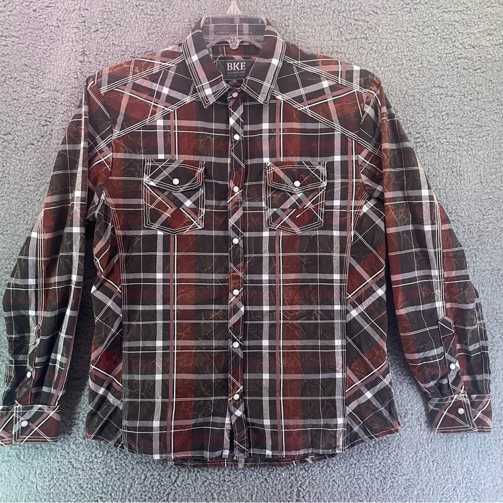 Buckle BKE Shirt Mens Small Relaxed Fit Pearl Snap Plaid Western Long Sleeve